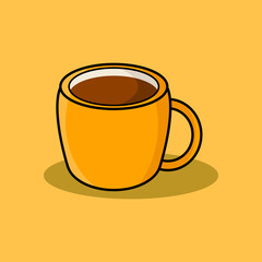 Flat style vector illustration of a cup fresh coffee on an orange background. Flat design Orange coffee cup