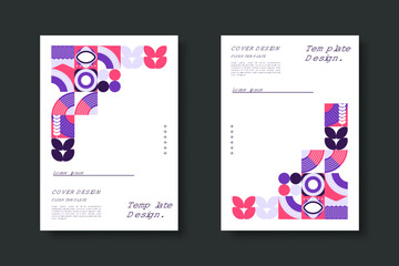 Abstract Bauhaus geometric pattern background, vector circle, triangle and square lines color art design. Colorful Bauhaus pattern background