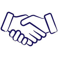 A male handshake is a symbol of cooperation, friendship, contracting or teamwork. Simple outline vector blue icon drawn with brush isolated on transparent background