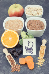 Products and ingredients as source dietary fiber. Best nutritious food for problems with digestive system