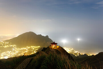 Night scenery of Jiufen, a famous tourist town near Keelung on Northeast Coast of Taiwan, with view...