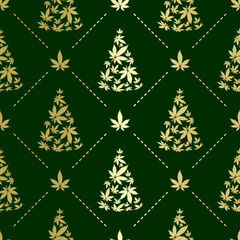 Christmas tree with cannabis leaves seamless  pattern