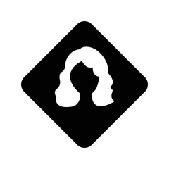 Female, girl, head icon. Black vector illustration.