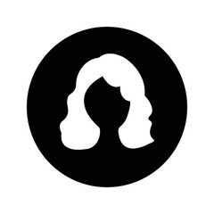 Female, girl, head icon. Black vector illustration.