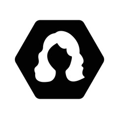 Female, girl, head icon. Black vector illustration.