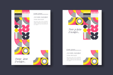 Fototapeta premium Abstract Bauhaus geometric pattern background, vector circle, triangle and square lines color art design. Colorful Bauhaus pattern background