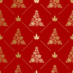 Christmas tree with cannabis leaves seamless  pattern