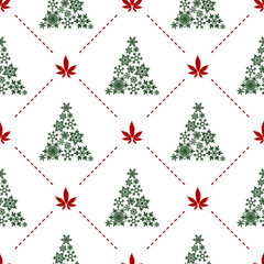 Christmas tree with cannabis leaves seamless  pattern