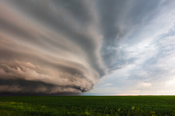 Fototapeta na wymiar Dark storm clouds over a field in South Dakota