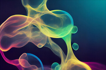 Arstract gardient background of fusionated blobs and rganic floating multicolor incense smoke