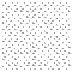Puzzles grid template. Jigsaw puzzle pieces, thinking game and  jigsaws detail frame design. Business assemble metaphor or puzzles game challenge vector