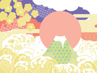 富士山　和柄　背景イラスト
