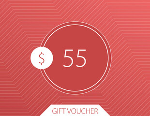 55$ Gift Voucher Vector Art Illustration with nice gradient background, text and font
