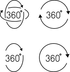 360 degrees vector icon set. Round signs with arrows rotation to 360 degrees. Rotate symbol isolated on transparent background. Vector illustration.
