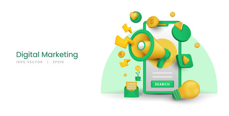 3d vector mobile advertising with digital marketing concept