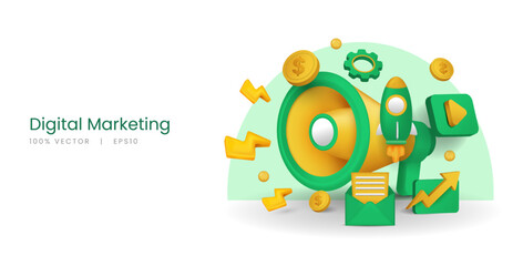 3d digital marketing vector illustration