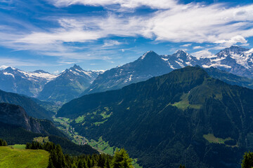 Naklejka na ściany i meble Panoramic view of the Alps in Switzerland, Grindelwald.