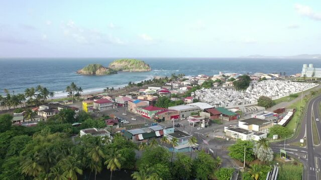 Drone view of a Caribbean town (Sainte-Marie, Martinique)