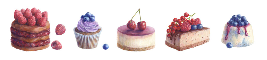 Hand drown set of cakes