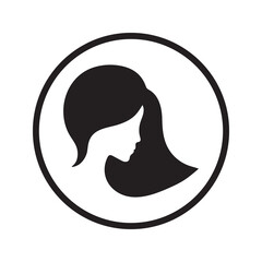 long hair style icon, logo of women's face on white background