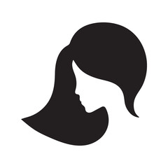 long hair style icon, logo of women's face on white background