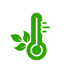 Thermometer Tool in Celsius or Fahrenheit with Leaf Green Silhouette Icon. Temperature Measurement Instrument Eco Care Glyph Pictogram. Bio Climate Control Degree Icon. Isolated Vector Illustration - obrazy, fototapety, plakaty