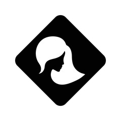 long hair style icon, logo of women's face on white background
