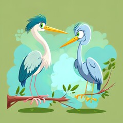 Cute Herons cartoon 2d illustrated illustration