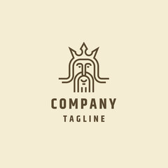 Zeus head kingdom with line art style logo design template flat vector