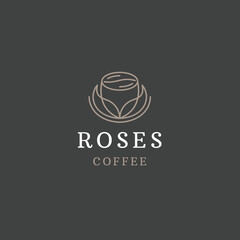 Coffee roses line logo icon design template flat vector