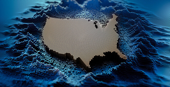 Map of USA in a digital grid matrix