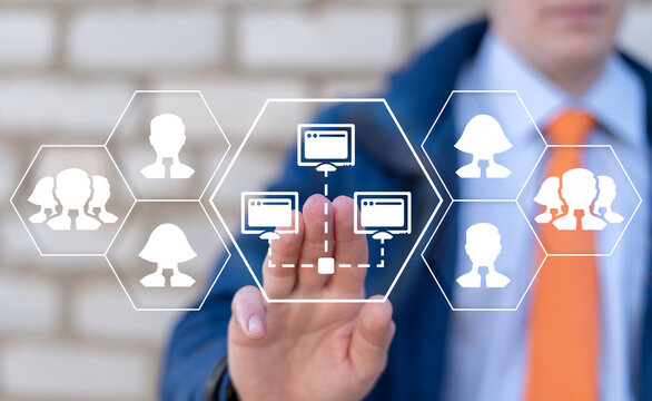 Distributed database information technology concept. Data, web, network tech.