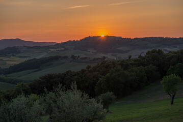 Sunset over the Tuscan countryside, Italy.