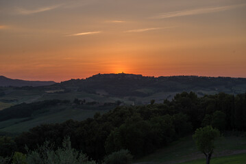 Sunset over the Tuscan countryside, Italy.