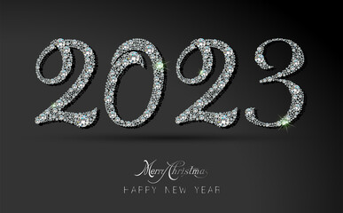 Happy New Year 2023 greeting card. Diamond background - 547756385