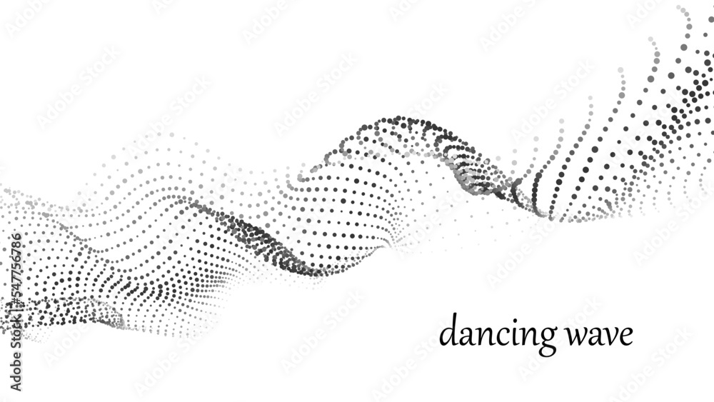 Poster wave of moving particles on a white background. big data transfer.abstract vector 3d illustrations.