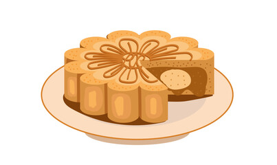 Chinese traditional moon cookies. separate isolated element on  white background.  object for design menu, celebration of Chinese new year.