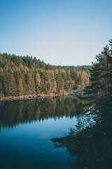 Fototapeta na wymiar Beautiful lake at autumn in Norway reflecting