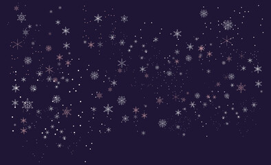 Background with snowflakes on dark background. Design for postcards, banner, flyer, postcard, print. Vector illustration.