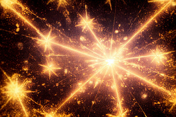 Obraz premium Burning sparklers on a black background. New Year, Christmas, birthday. Illustration for background, template, decoration