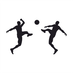 Fototapeta na wymiar Silhouettes of action soccer players racing the ball in the air