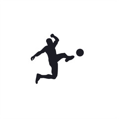 Fototapeta na wymiar Silhouettes of soccer players performing the action of flying with the ball in the air