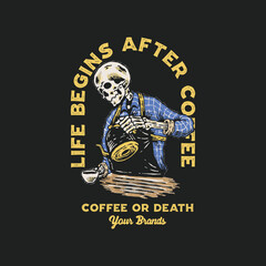 Skeleton barista tees graphics vector. 300 dpi. 5000x5000 px.