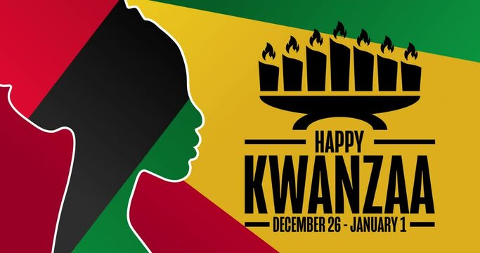 Happy Kwanzaa. December 26 - January 1. Flat holiday animation. Motion graphic design. Loop footage.