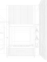 sketch design of interior living, 3d rendering