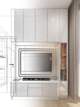 sketch design of interior living, 3d rendering