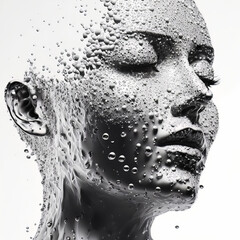 Artistic beatiful human face shaped with drops of water