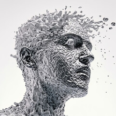 Artistic human face shaped with splash of water, closed eyes
