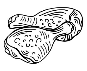Two chicken legs. Agricultural products. Flat black silhouette. Vector image isolated on a white background.