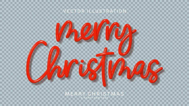 Merry Christmas lettering template. Realistic 3d lettering isolated on checkered background. Merry Christmas lettering for decoration holiday event. Realistic 3d vector illustration.